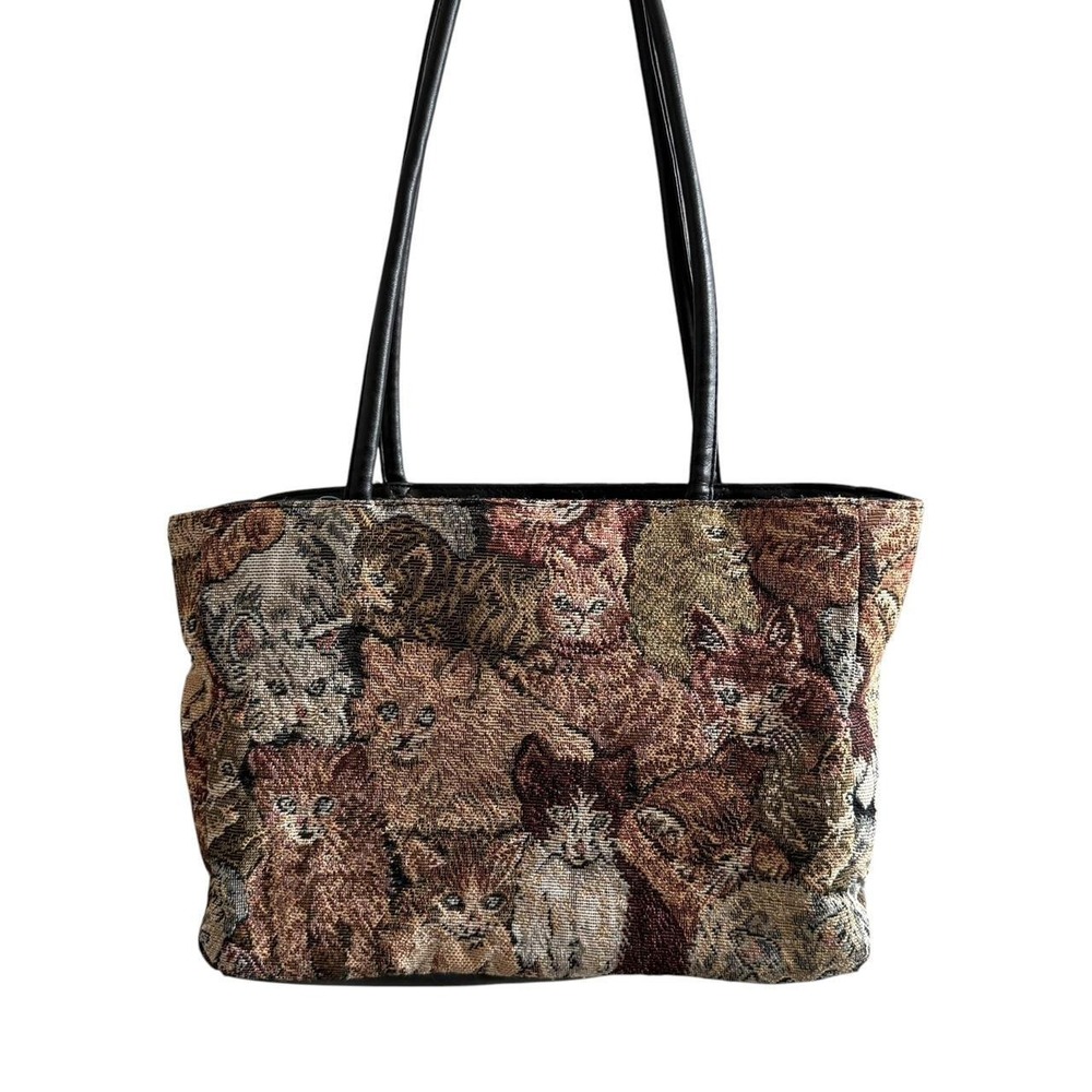 Vintage 90s Y2K cat tapestry shoulder bag whimsical
